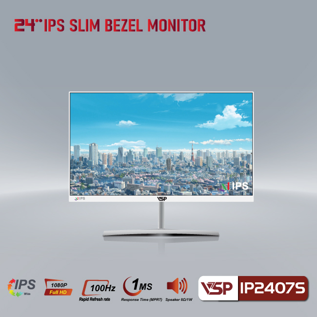 Màn hình VSP IPS 24inch tràn viền IP2407S - Trắng