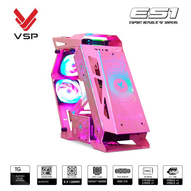 VỎ CASE MÁY TÍNH VSP ESPORT REPUBLIC OF GAMERS ES1 - HỒNG