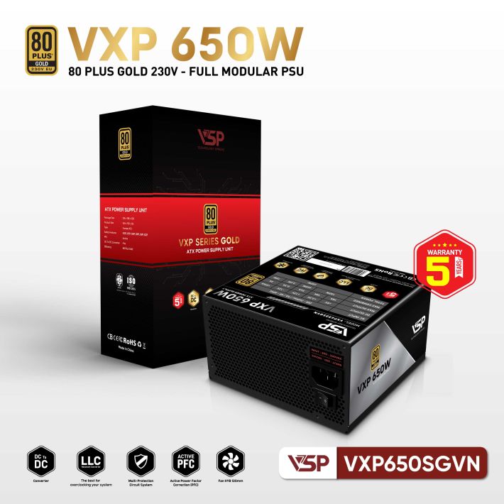 Bộ nguồn VSP VXP650SGVN - 80 Plus Gold - 650W - Full modular