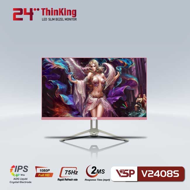 Màn hình phẳng LED mỏng tràn viền  VSP V2408S Hồng - 75Hz 