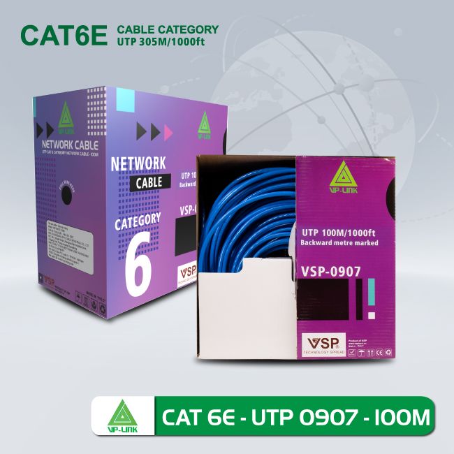 Dây mạng Cat6 VP-LINK  VSP-0907 xanh dương Chính hãng - 100m Lõi chữ thập 