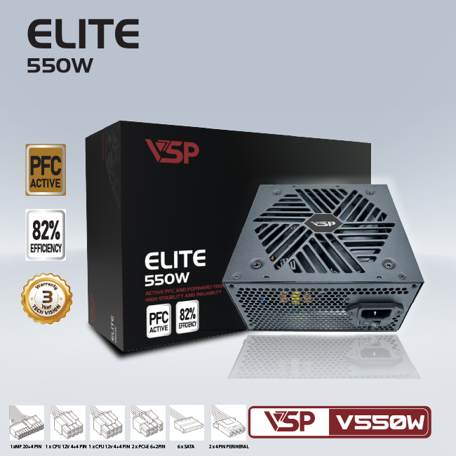 Bộ nguồn VSP Elite Active PFC V550W