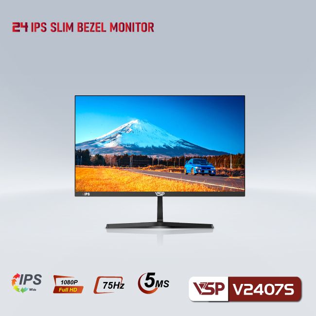 Màn hình phẳng LED IPS tràn viền 5ms hạn chế ánh sáng xanh | VSP V2407S màu đen