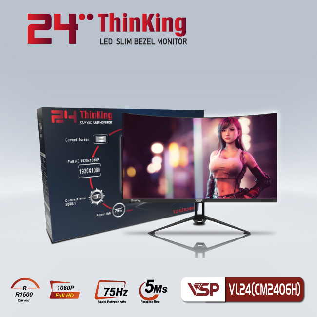 Màn hình cong VSP LED 24inch VL24(CM2406H) Full HD - Đen