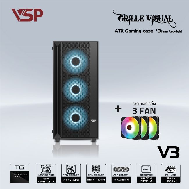 VỎ CASE MÁY TÍNH VSP GAMING V3 - ĐEN