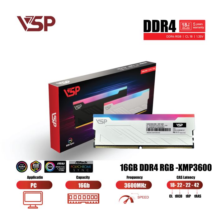 Ram PC VSP LED RGB DDR4 RGB 16Gb - 3600MHz