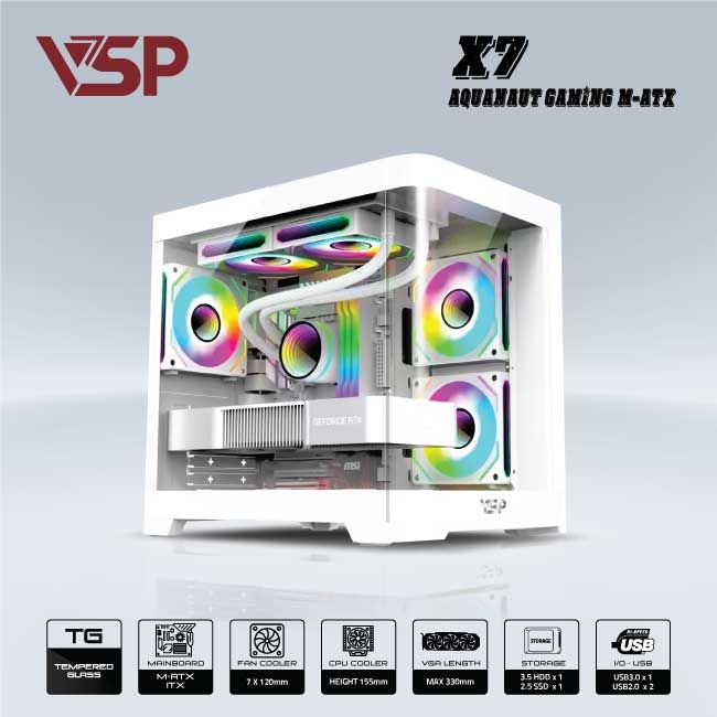 VỎ CASE MÁY TÍNH AQUANAUT PRO GAMING M-ATX X7 - TRẮNG