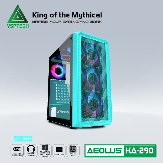 Vỏ Case Máy Tính Gaming VSPTECH KA290 - Xanh