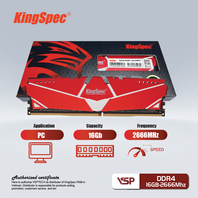 Ram PC KingSpec DDR4 16Gb - 2666MHz