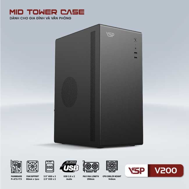 Vỏ Case Máy Tính VSP V200 - Đen