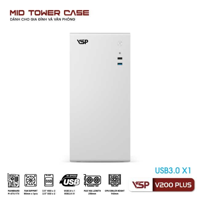 Vỏ Case  Máy Tính VSP V200 Plus - Trắng 