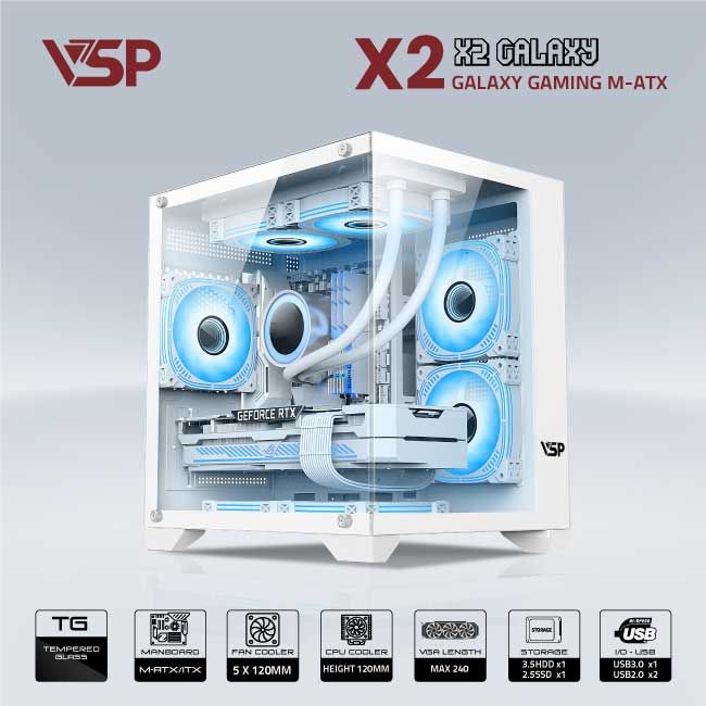 VỎ CASE MÁY TÍNH AQUANAUT PRO GAMING M-ATX X2 GALAXY - TRẮNG