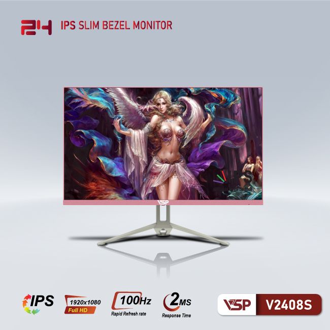 Màn hình phẳng LED mỏng tràn viền VSP V2408S - 100Hz -  Hồng