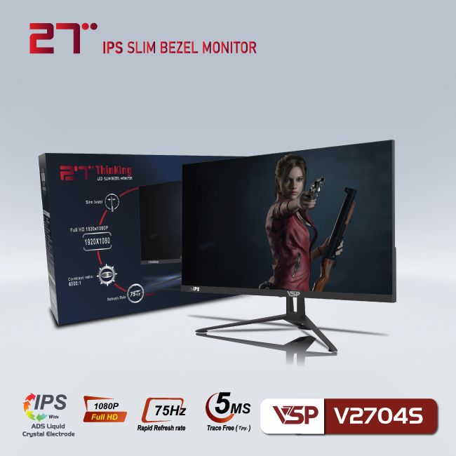 Màn hình phẳng LED mỏng tràn viền VSP V2704S - Đen - 75Hz