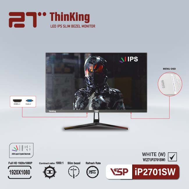 Màn hình VSP IPS Thinking 27inch tràn viền VI27(IP2701SW) - Đen 