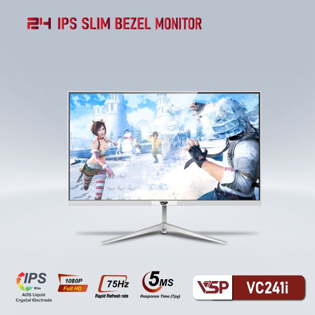 Màn hình VSP VC241i phẳng tràn viền IPS 24inch màu trắng