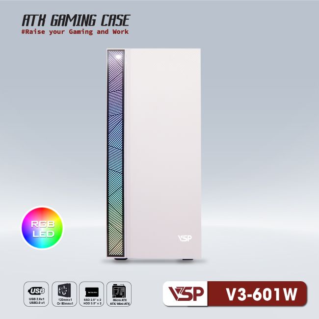 Vỏ Case Máy Tính VSP V3-601W - Màu Trắng