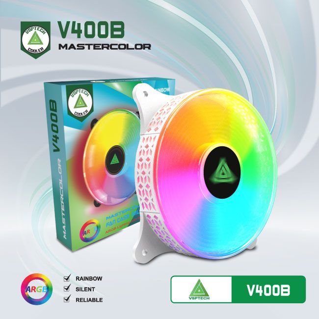 Quạt tản nhiệt VSPTECH LED RGB V400B - Trắng