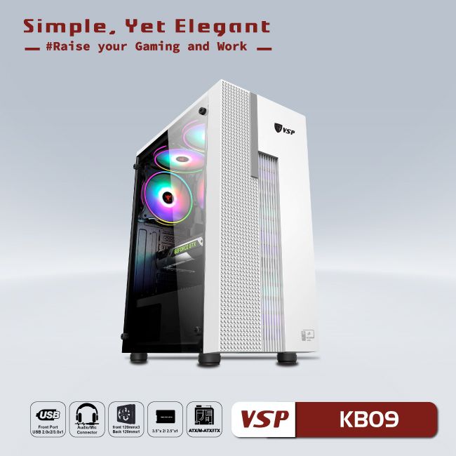 Vỏ Case Máy Tính VSP - Esport gaming KB09 - Trắng