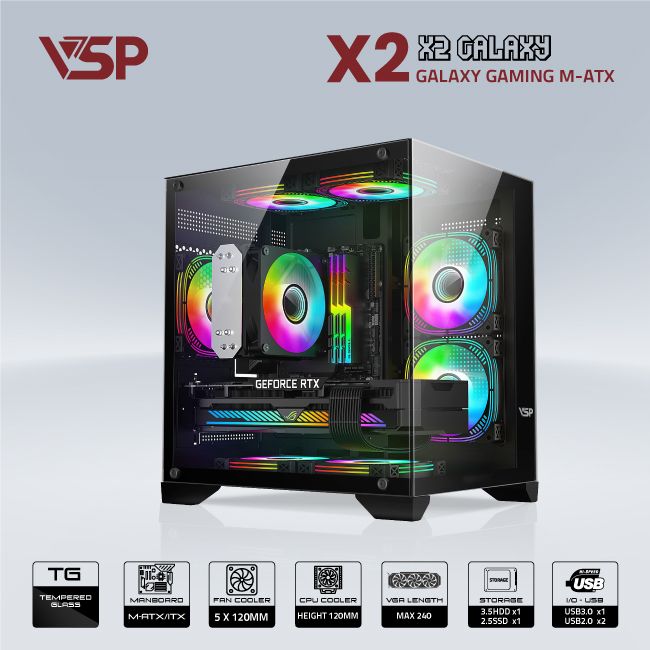 VỎ CASE MÁY TÍNH AQUANAUT PRO GAMING M-ATX X2 GALAXY - ĐEN