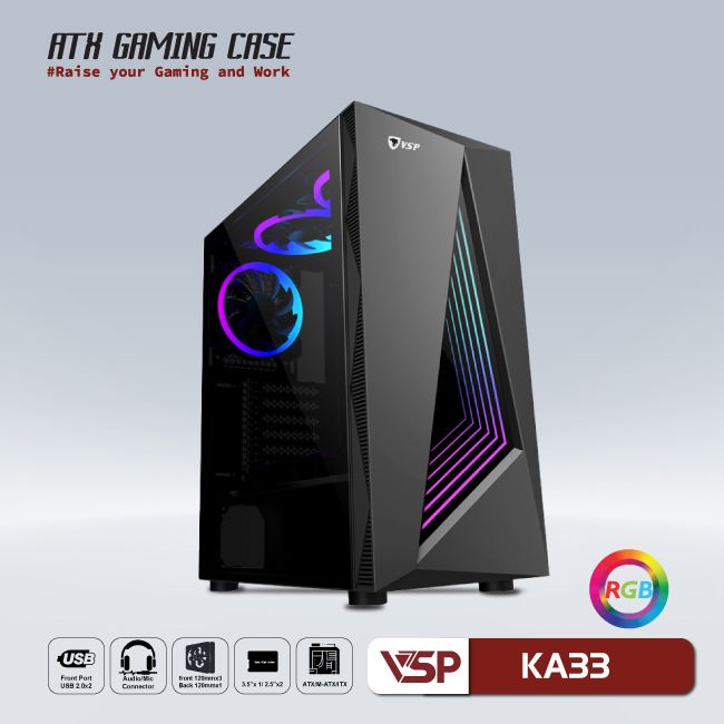 VỎ CASE MÁY TÍNH VSP GAMING KA33 - ĐEN