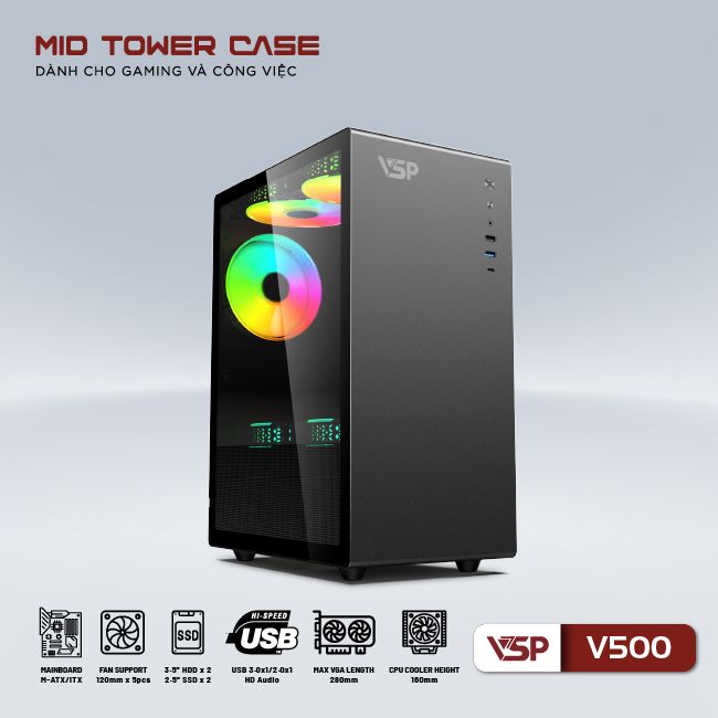 Vỏ Case máy tính VSP V500 - Đen