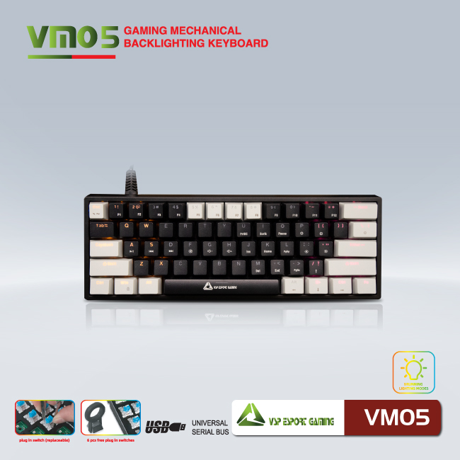 Bàn phím VSP eSport Gaming VM05 Xám - Đen