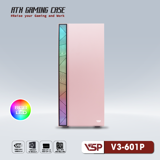 Vỏ Case Máy Tính VSP V3-601P - Màu Hồng